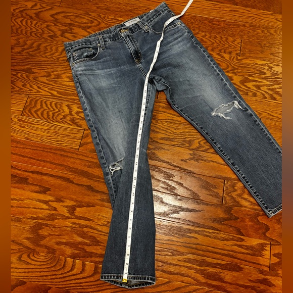 Ag denim pants size 33R women’s. Ripped knees. Straight leg. Previously owned. - Picture 3 of 9